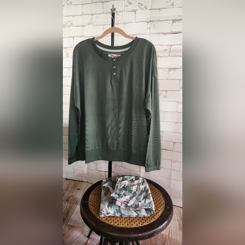 Green Long Sleeve Henley Shirt